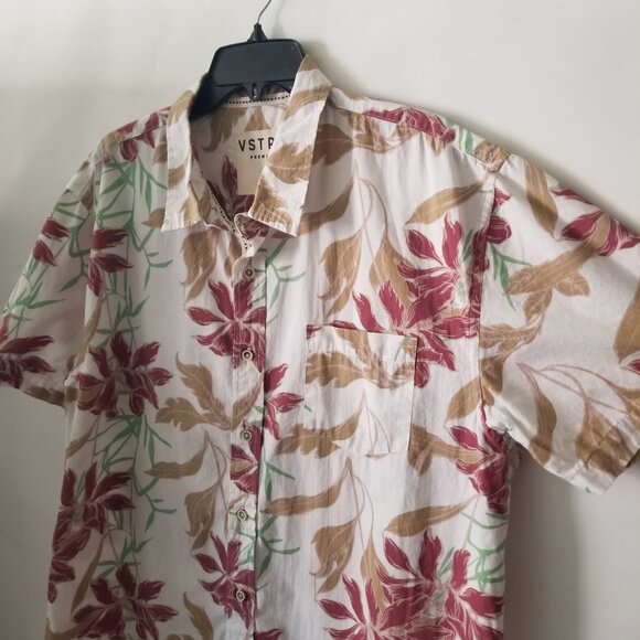 VSTR Men's XXL Off White Cotton Floral Hawaiian Short Sleeved Button Up Shirt - Picture 3 of 16